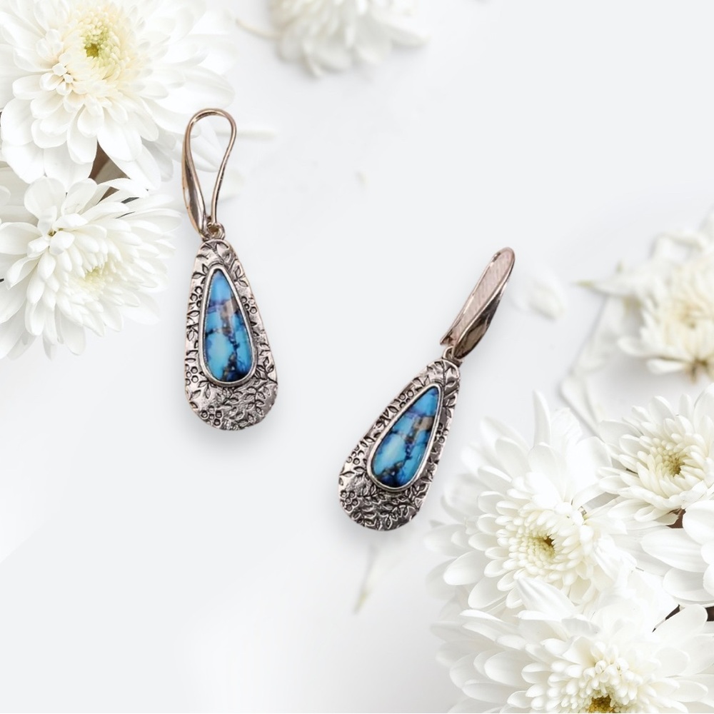 Bohemian Silver Etched Drop Earrings